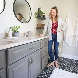 woman in new bathroom