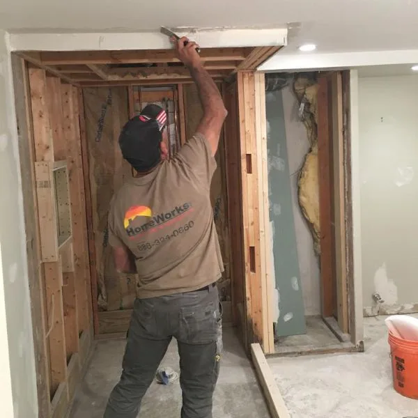homeworks cgo employee finishing drywall