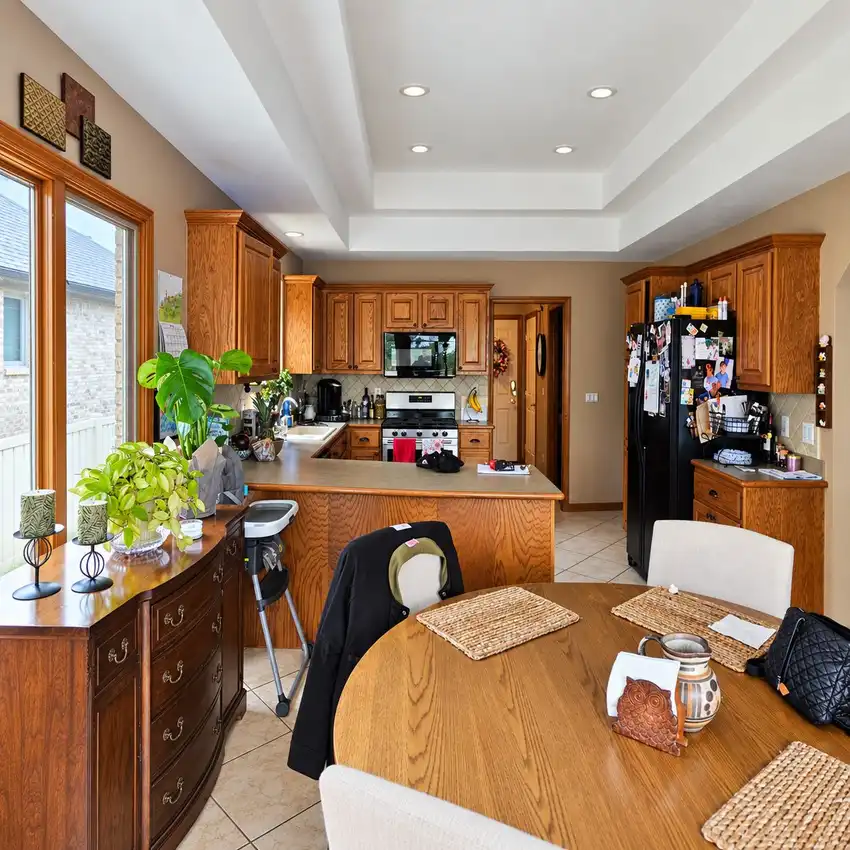 Natural Oak + Deep Green kitchen, before