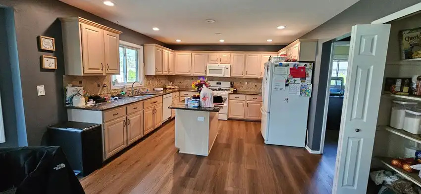 Soft Blue + Natural Oak kitchen, before 2
