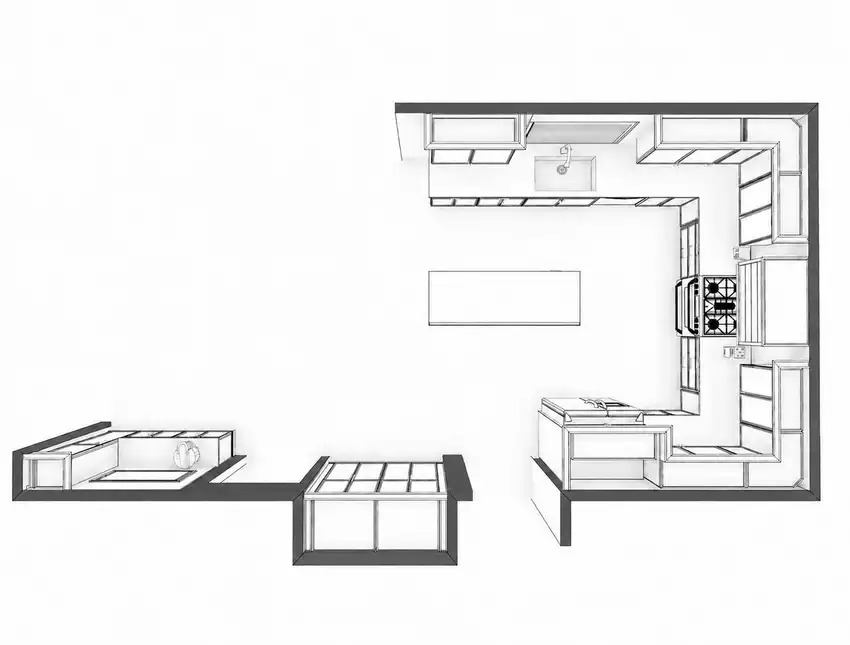 Soft Blue + Natural Oak kitchen, floor plan