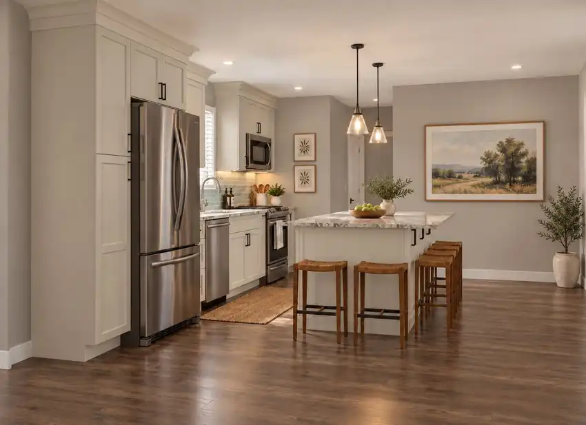 Warm Greige + Oversized Island kitchen, 3D design 2