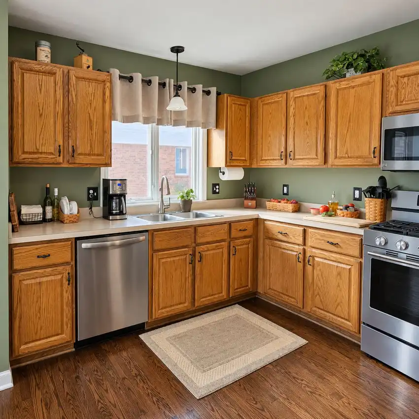 Warm Natural + Deep Green kitchen, before
