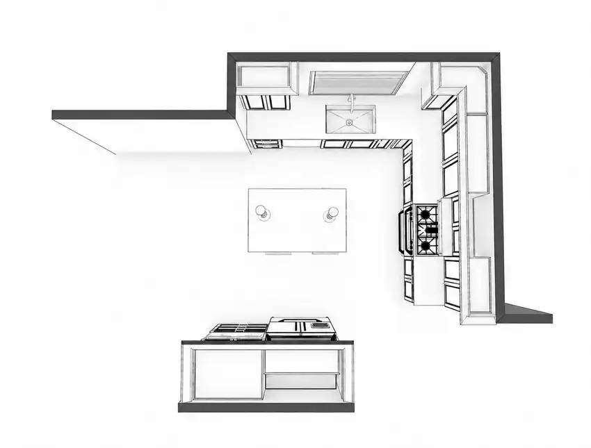 Warm Natural + Deep Green kitchen, floor plan