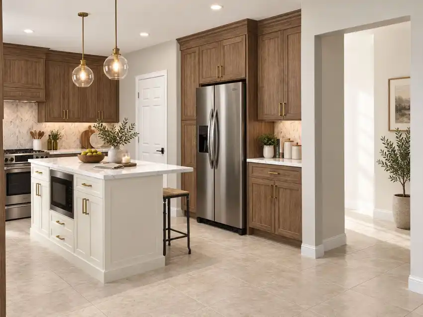 Warm Walnut + Soft Ivory kitchen, 3D design 3