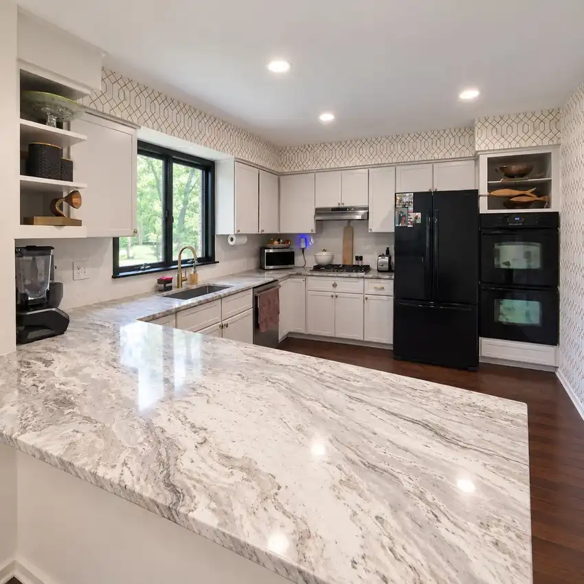 Warm White + Furniture-Style Wood Island kitchen, before