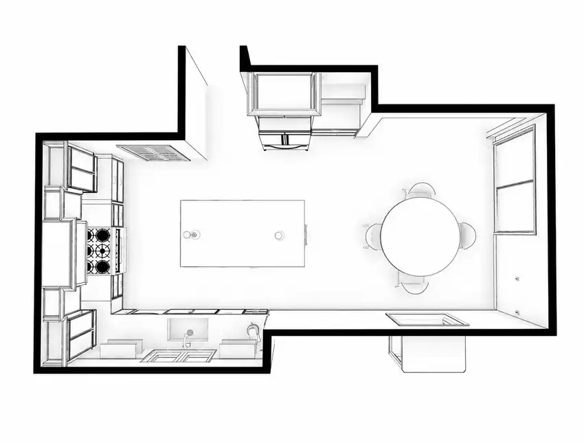 Warm White + Furniture-Style Wood Island kitchen, floor plan